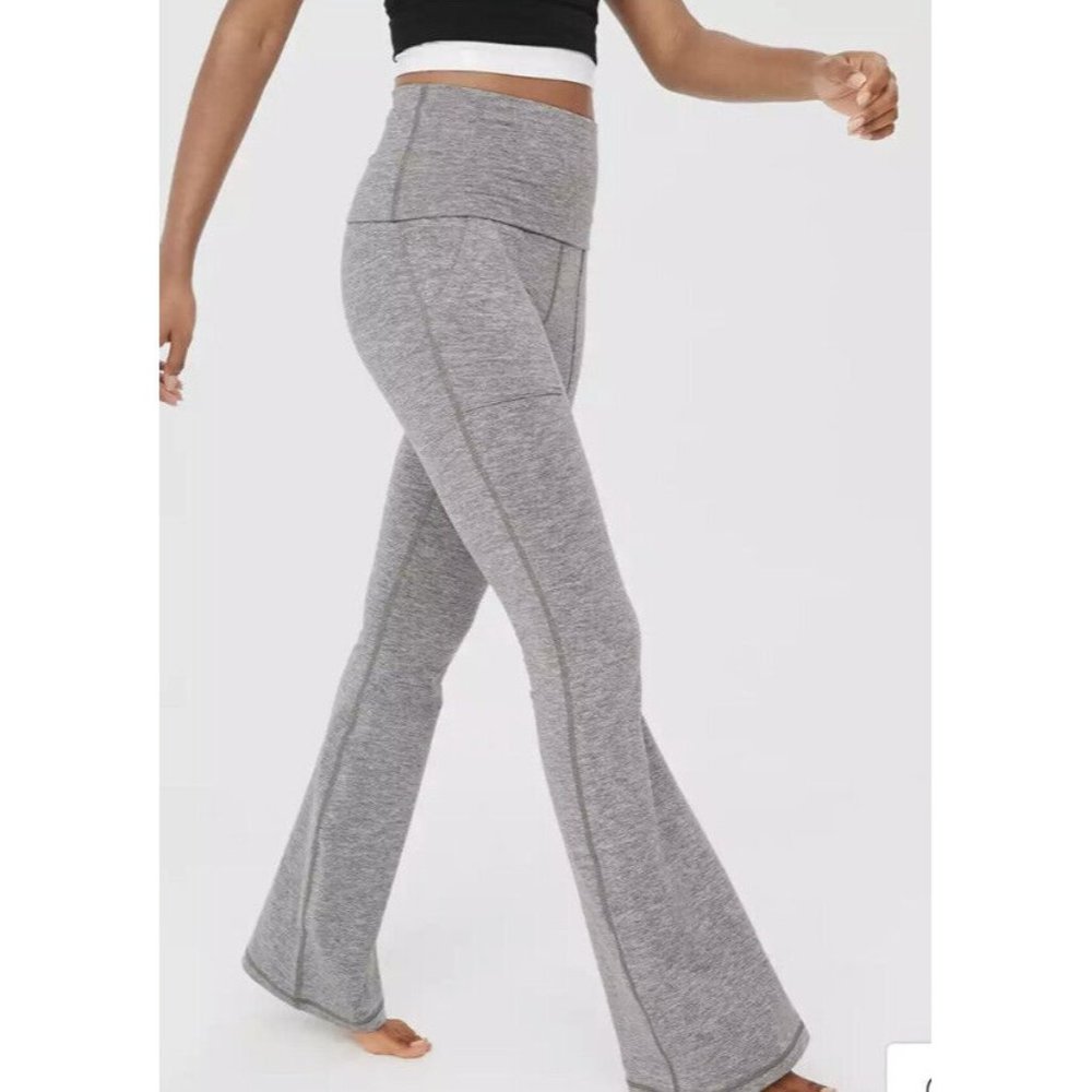 aerie Gray Boot-Cut Flare Yoga Pants